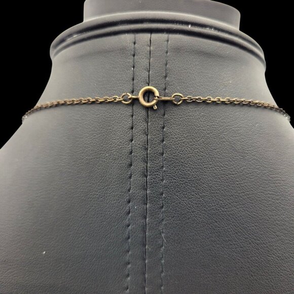 Vintage-Style Bronze Necklace Pink Pearl Accents & Ornate Central Pendant 16" - Picture 4 of 4